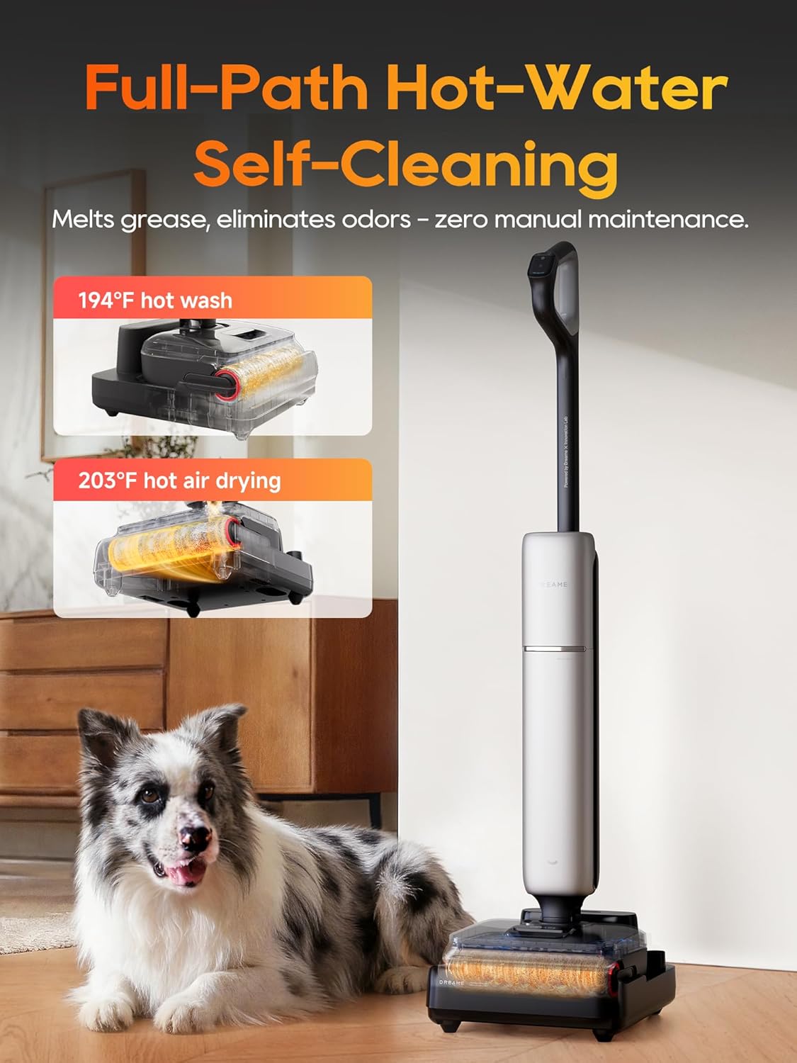Aero Pro Wet Dry Vacuum Mop, Ultra-Slim with Hot Self-Cleaning/Self-Drying, 0 Hair Tangle Great for Pet Owner, Powerful Wet Dry Vacuum with 60min Runtime, Pick-up & Mop at The Same Time