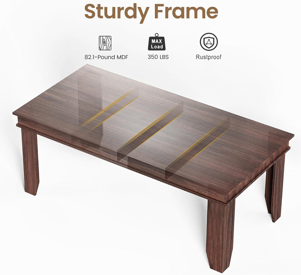 Farmhouse Dining Table for 6-8 People, 71 in Long Kitchen Tables with Wooden Sturdy Frame, 6 ft Large Rectangular Dinner Table for Dining Room, Kitchen (Brown, 71" Non-extendable)