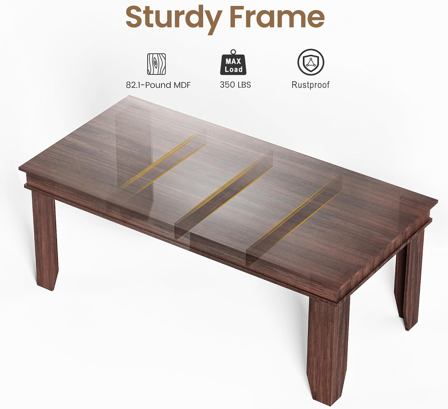 Farmhouse Dining Table for 6-8 People, 71 in Long Kitchen Tables with Wooden Sturdy Frame, 6 ft Large Rectangular Dinner Table for Dining Room, Kitchen (Brown, 71" Non-extendable)