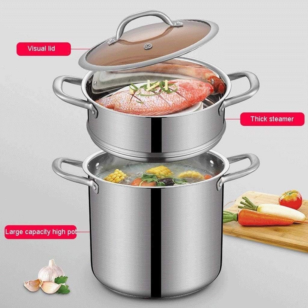 Stainless Steel Double Boiler and Steamer Set Steamer Cookware Pot Saucepot Multi-Layer Boiler