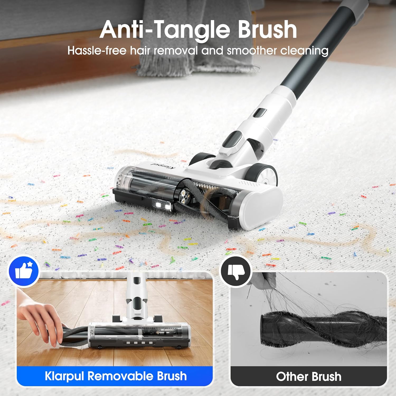 Cordless Vacuum Cleaner, 600W 50KPA 70Mins Runtime Fast Charging Vacuum Cleaner, Self-Standing LED Light Touch Screen Stick Vacuum for Home Light Weight,for Pet Hair/Carpet/Floor, White